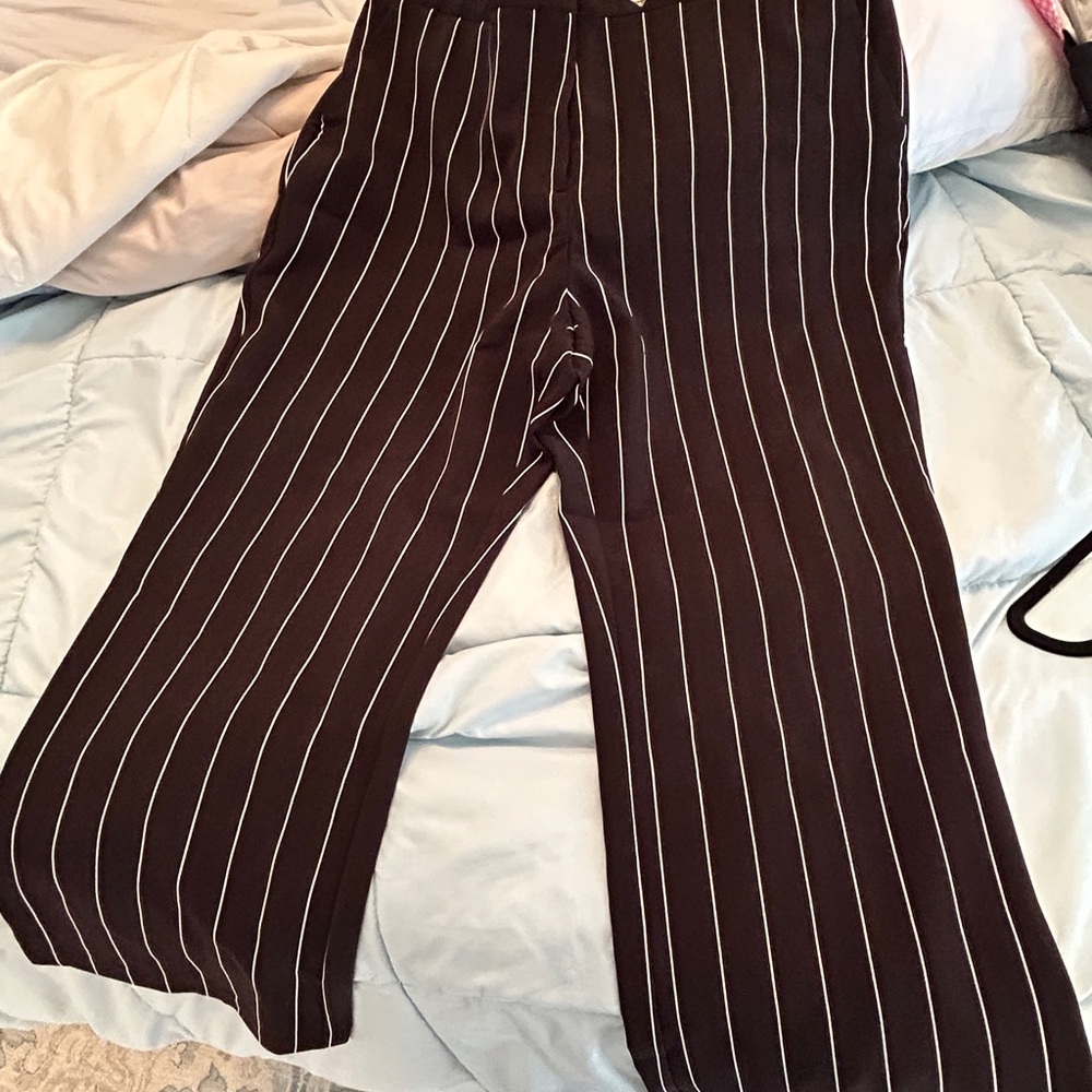 Jessica London Black and White Pinstripe Wide Leg Pants